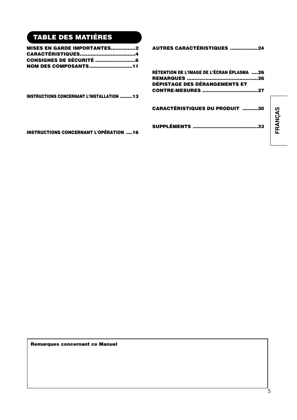 Table des matiéres, Franças | Hitachi CMP420V1 User Manual | Page 53 / 142