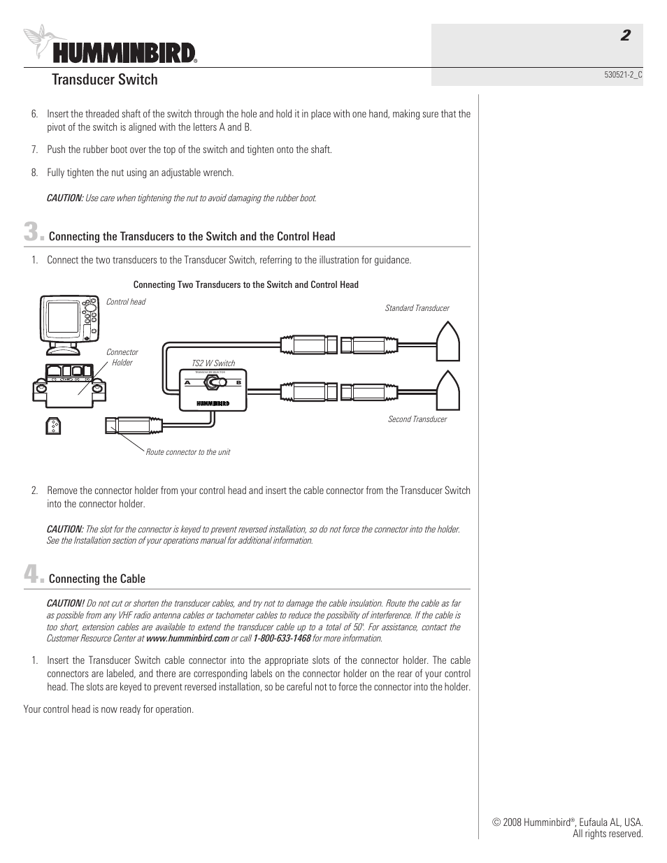 Transducer switch 2 | Humminbird 530521-2_C User Manual | Page 2 / 4