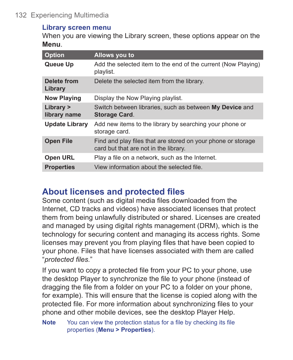 About licenses and protected files | HTC 3125 User Manual | Page 132 / 169