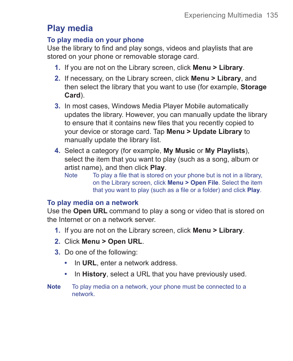 Play media | HTC 3125 User Manual | Page 135 / 169