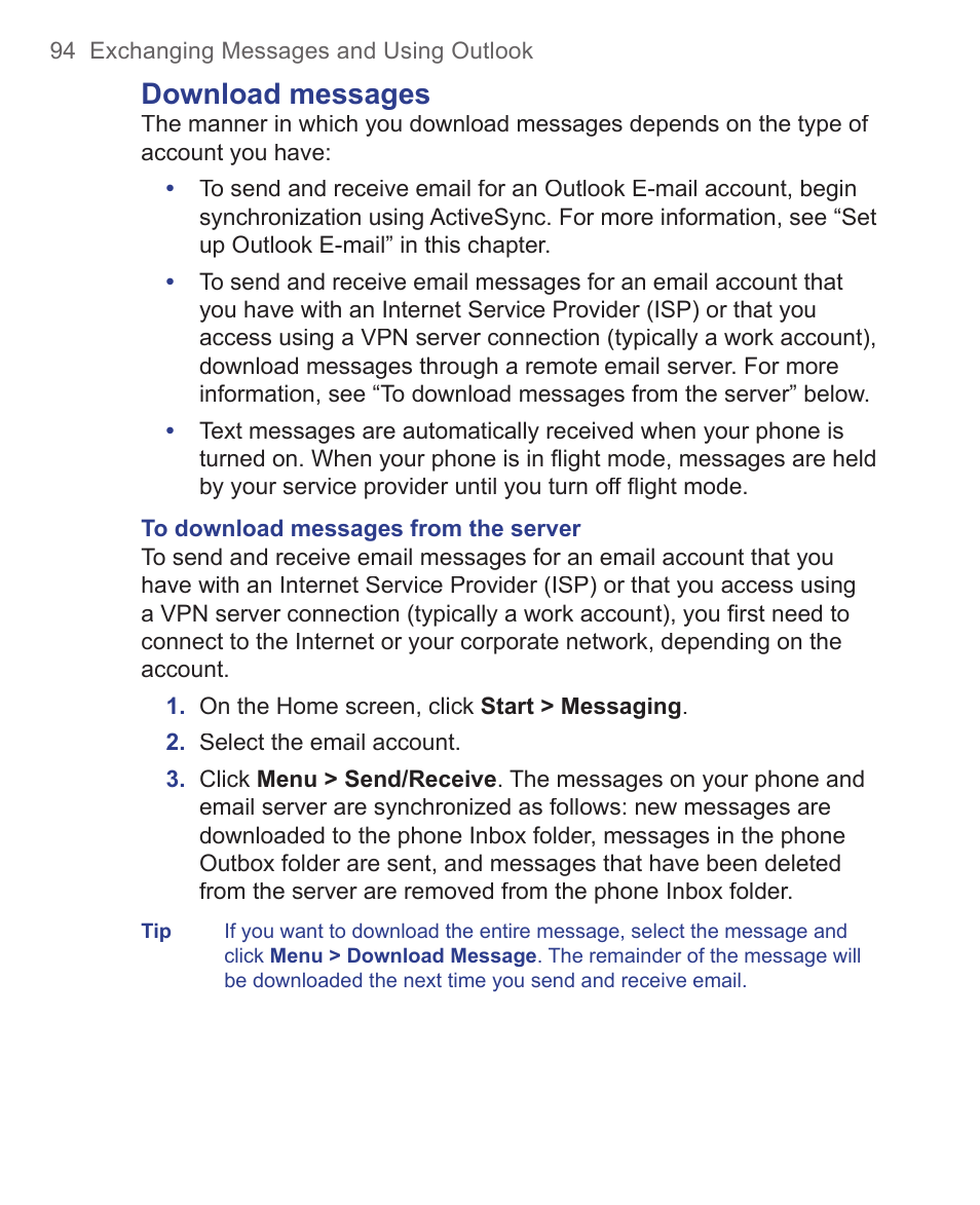 Download messages | HTC 3125 User Manual | Page 94 / 169