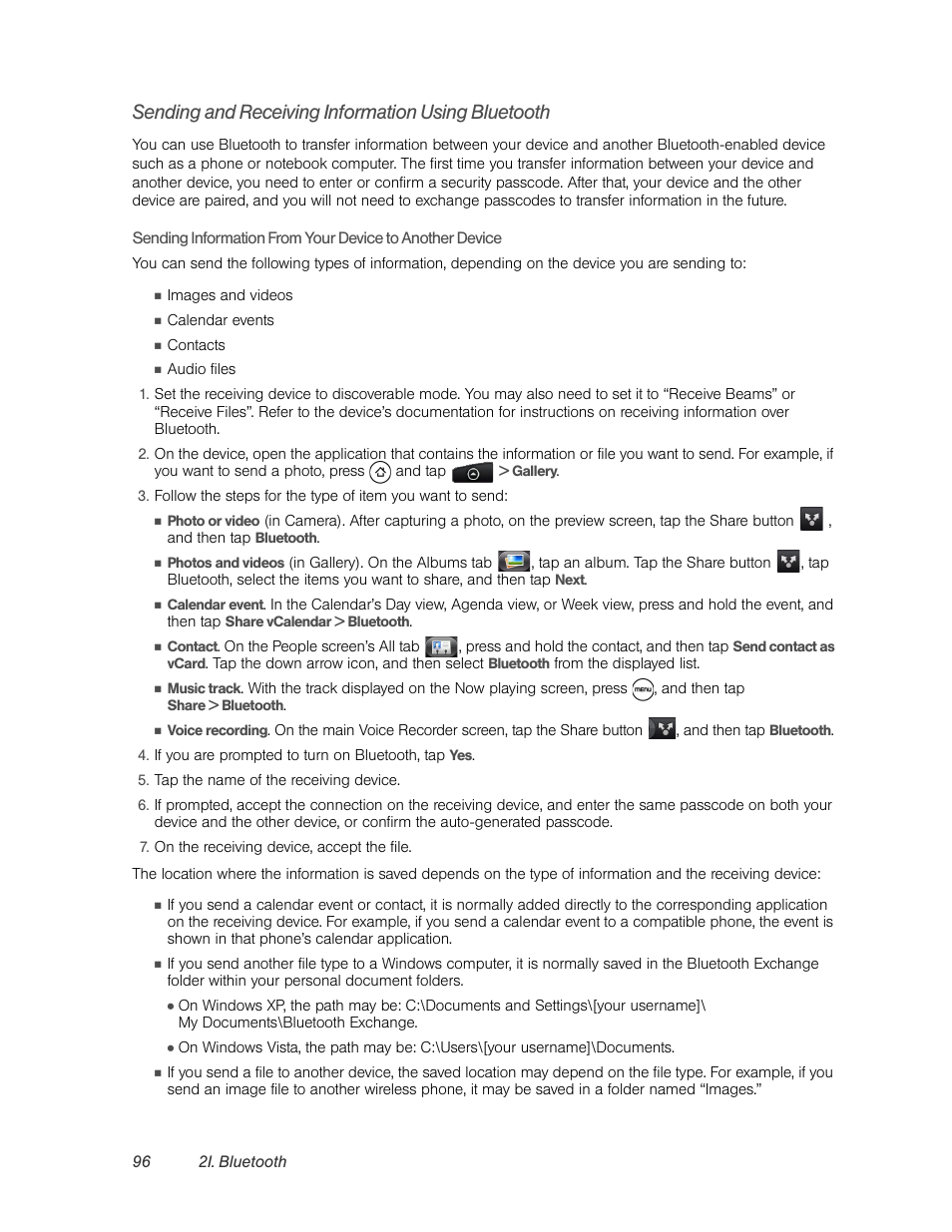 Sending and receiving information using bluetooth | HTC EVO 4G User Manual | Page 106 / 197