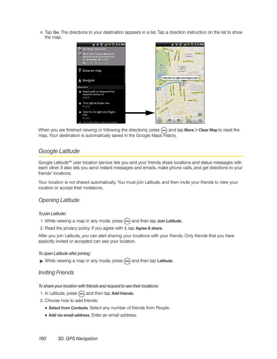Google latitude, Opening latitude, Inviting friends | HTC EVO 4G User Manual | Page 170 / 197
