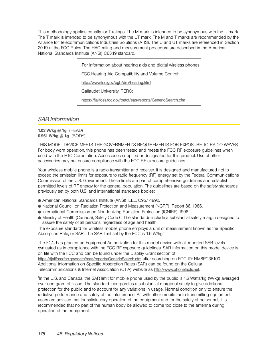 Sar information | HTC EVO 4G User Manual | Page 188 / 197