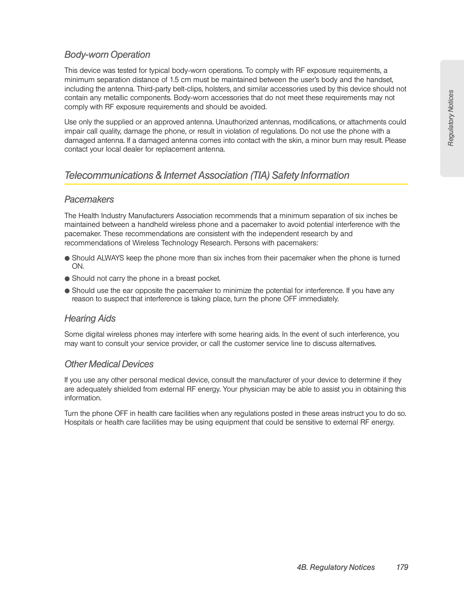 Body-worn operation, Pacemakers, Hearing aids | Other medical devices | HTC EVO 4G User Manual | Page 189 / 197