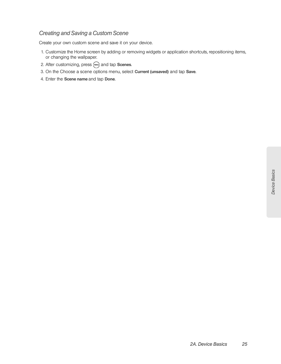 Creating and saving a custom scene | HTC EVO 4G User Manual | Page 35 / 197