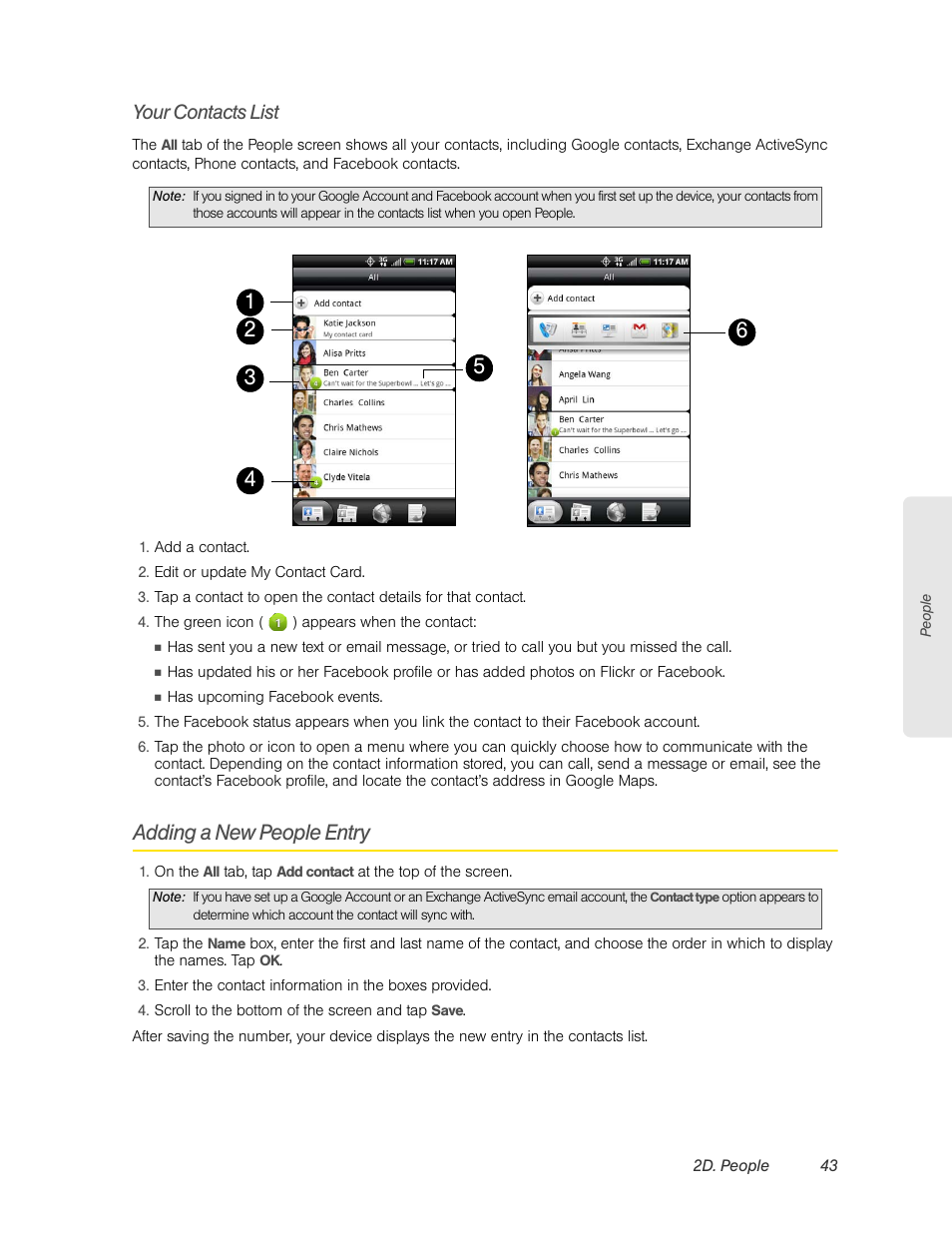 Your contacts list, Adding a new people entry, Formation, see “your contacts list” fo | HTC EVO 4G User Manual | Page 53 / 197