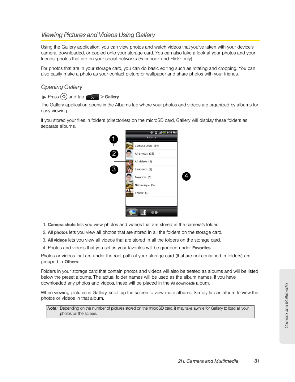 Viewing pictures and videos using gallery, Opening gallery | HTC EVO 4G User Manual | Page 91 / 197