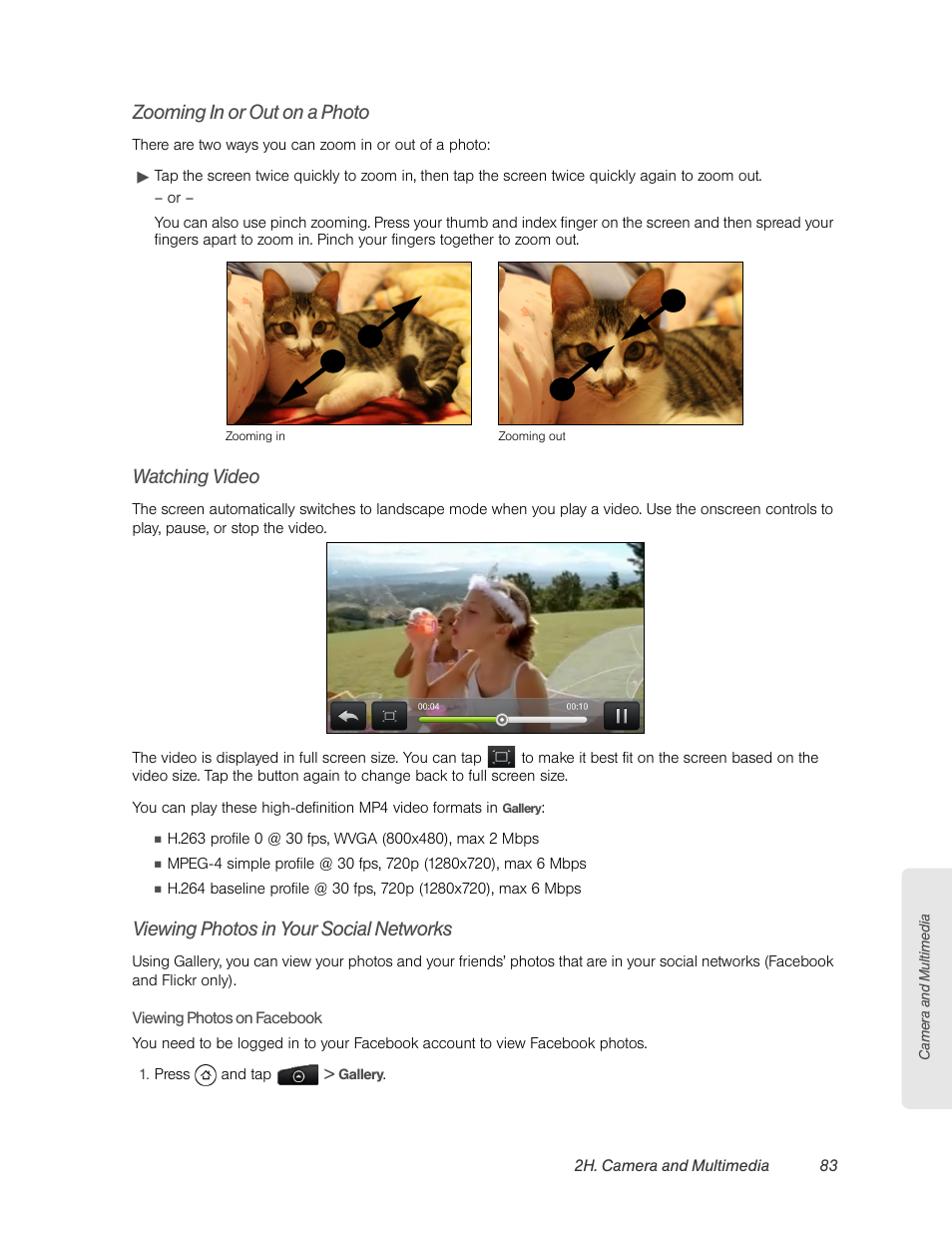 Zooming in or out on a photo, Watching video, Viewing photos in your social networks | Viewing, Photos in your social networks | HTC EVO 4G User Manual | Page 93 / 197