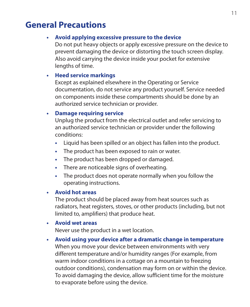 General precautions | HTC Xda orbit 2 User Manual | Page 11 / 246
