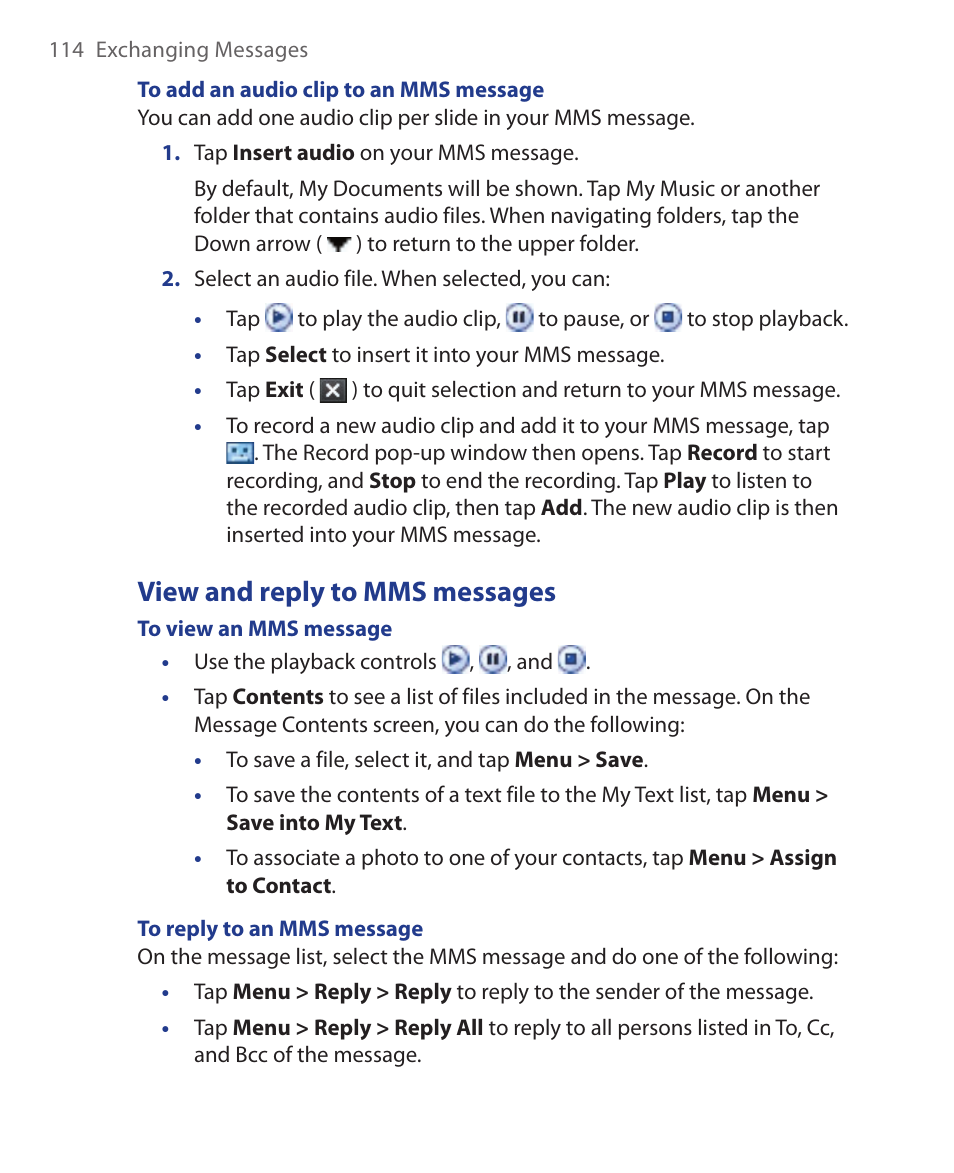 View and reply to mms messages | HTC Xda orbit 2 User Manual | Page 114 / 246