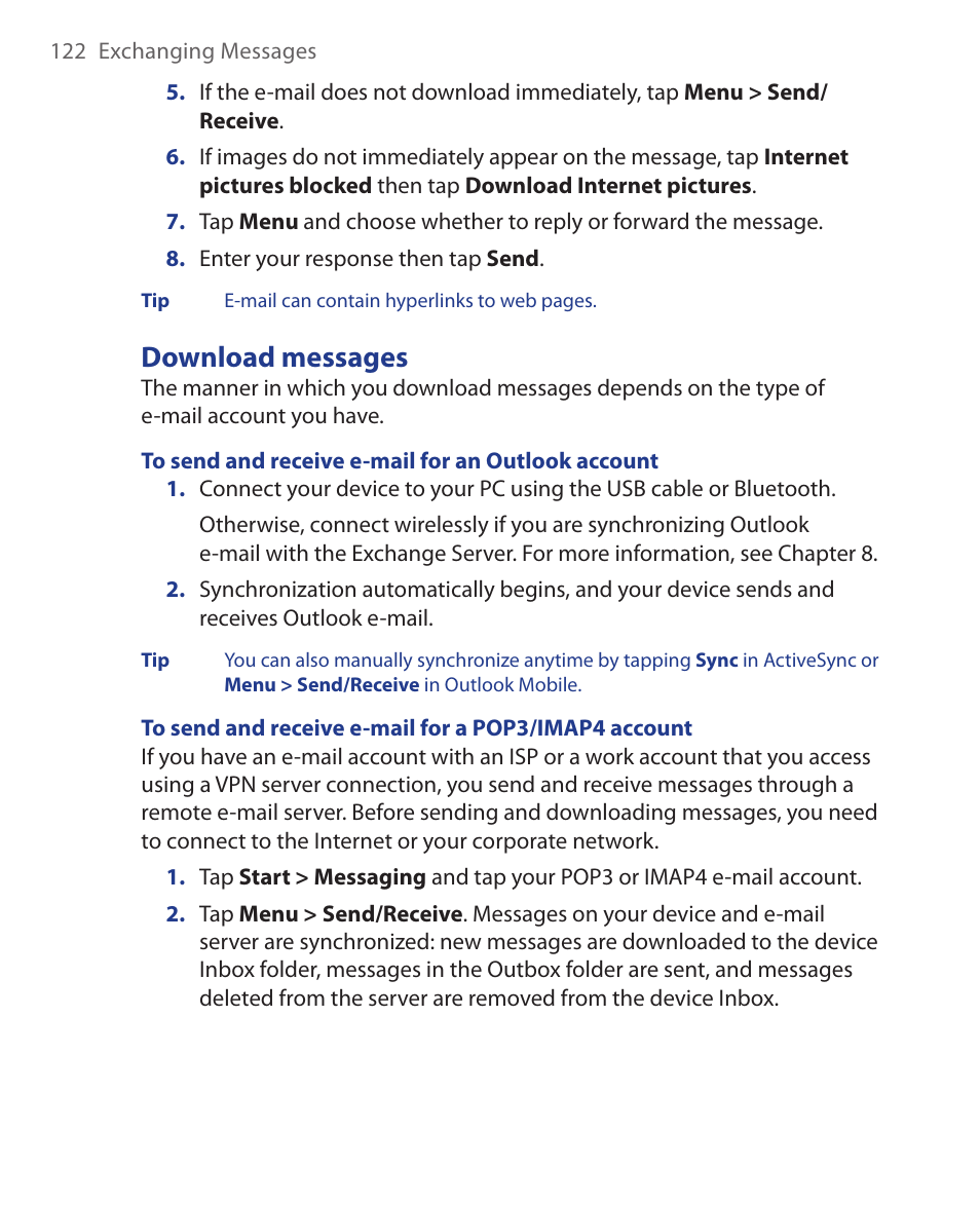 Download messages | HTC Xda orbit 2 User Manual | Page 122 / 246