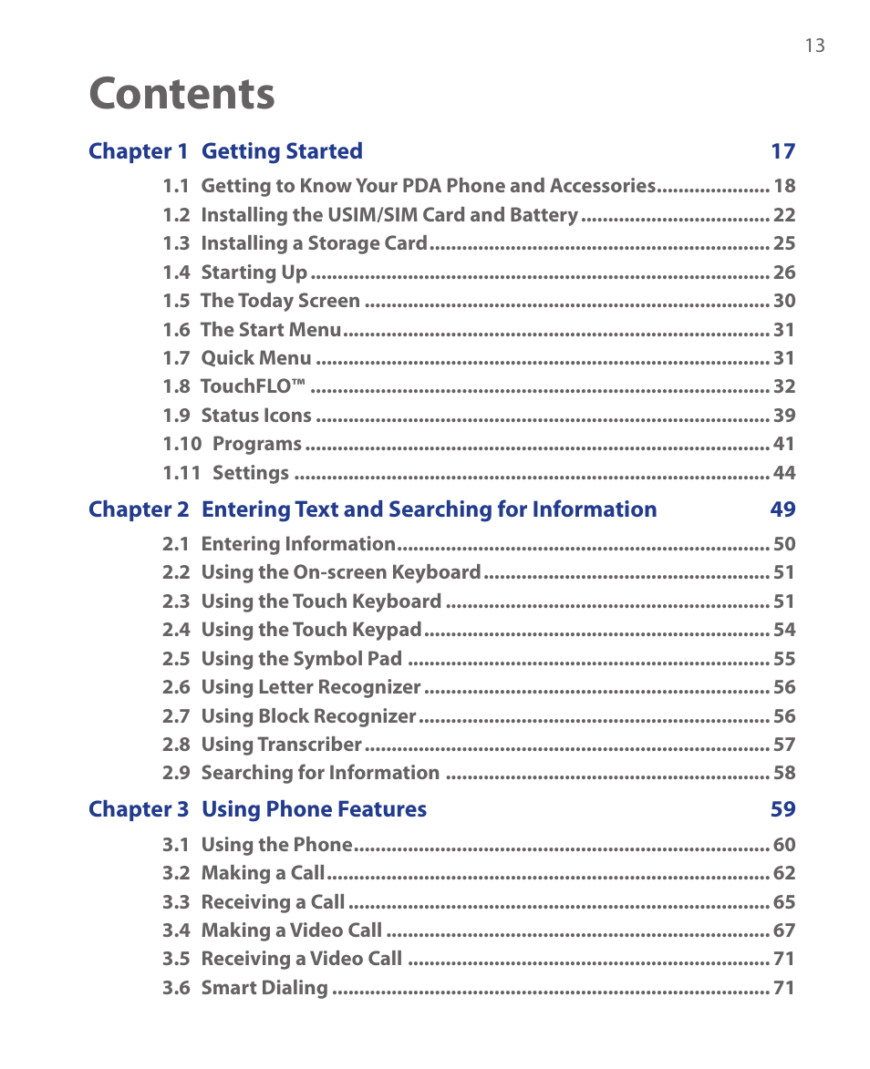 HTC Xda orbit 2 User Manual | Page 13 / 246