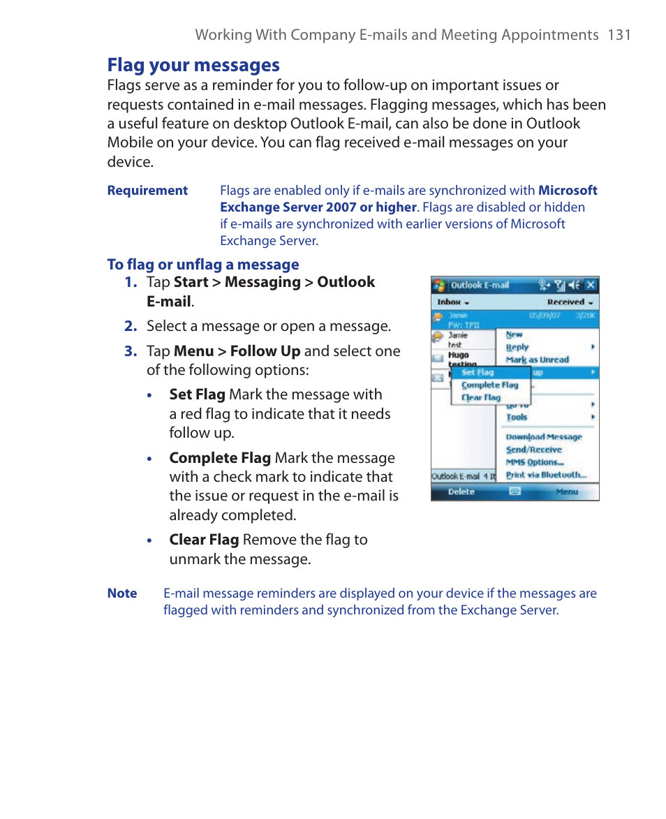 Flag your messages | HTC Xda orbit 2 User Manual | Page 131 / 246