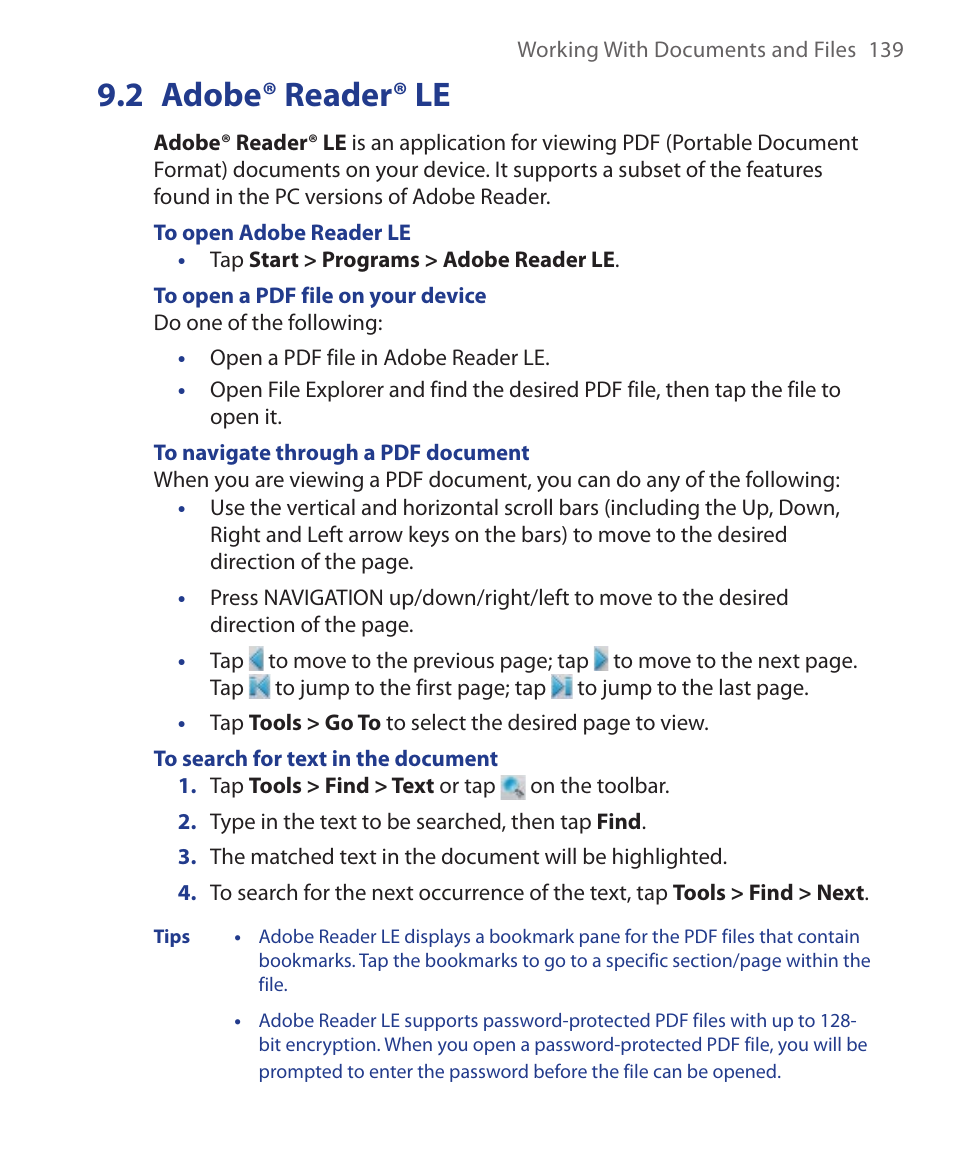 2 adobe® reader® le | HTC Xda orbit 2 User Manual | Page 139 / 246