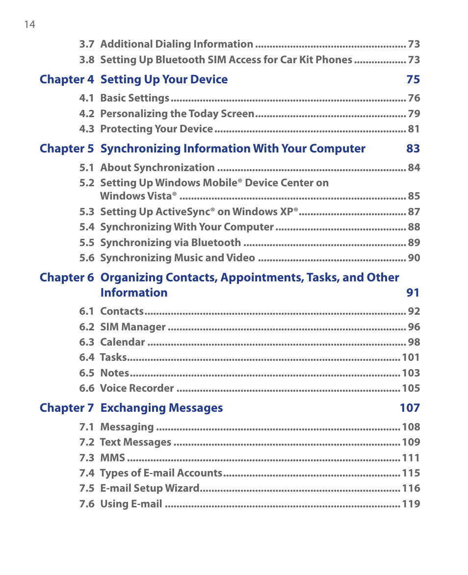 HTC Xda orbit 2 User Manual | Page 14 / 246