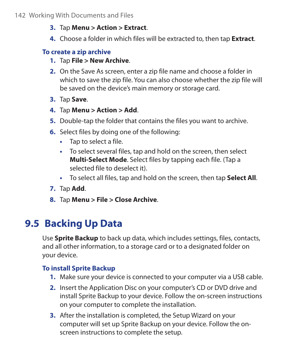 5 backing up data | HTC Xda orbit 2 User Manual | Page 142 / 246