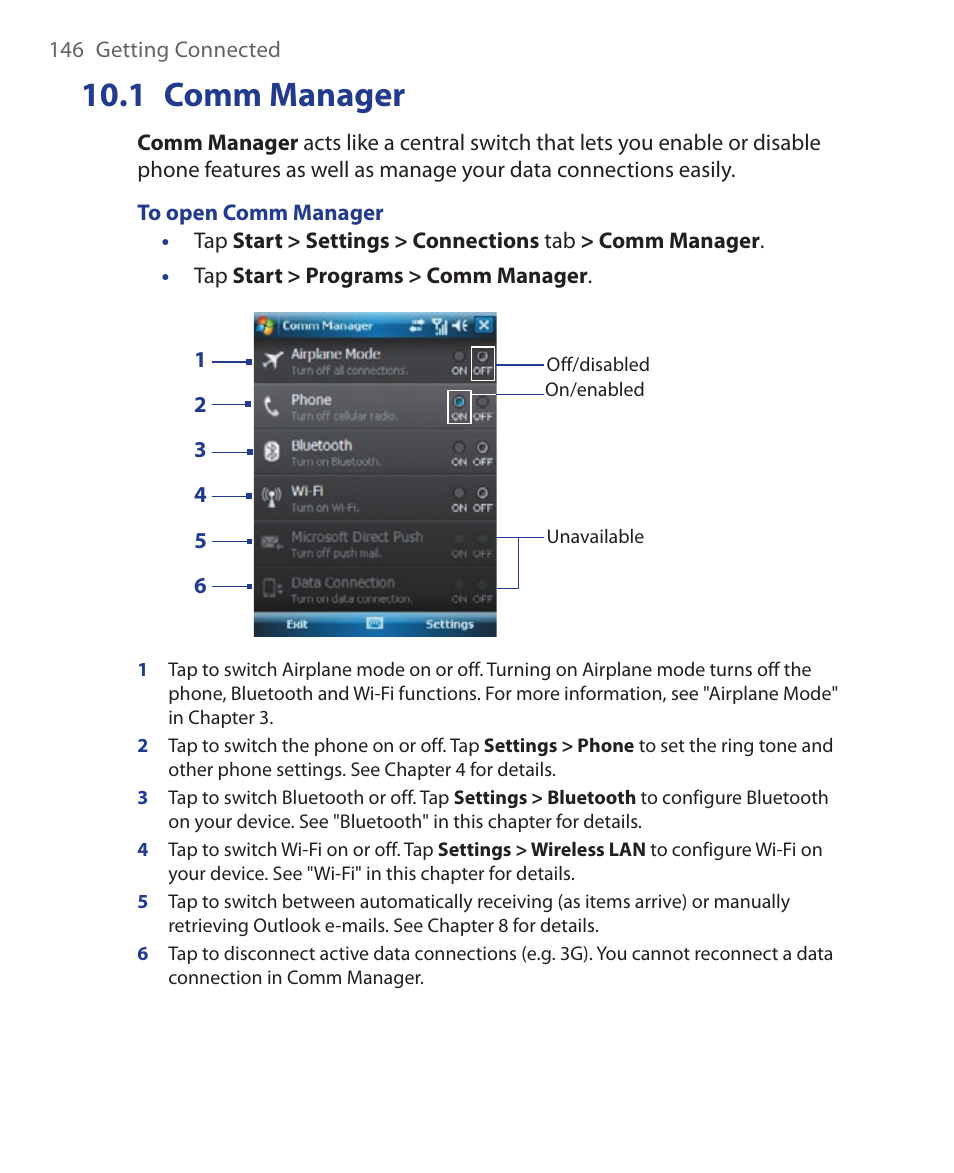 1 comm manager | HTC Xda orbit 2 User Manual | Page 146 / 246