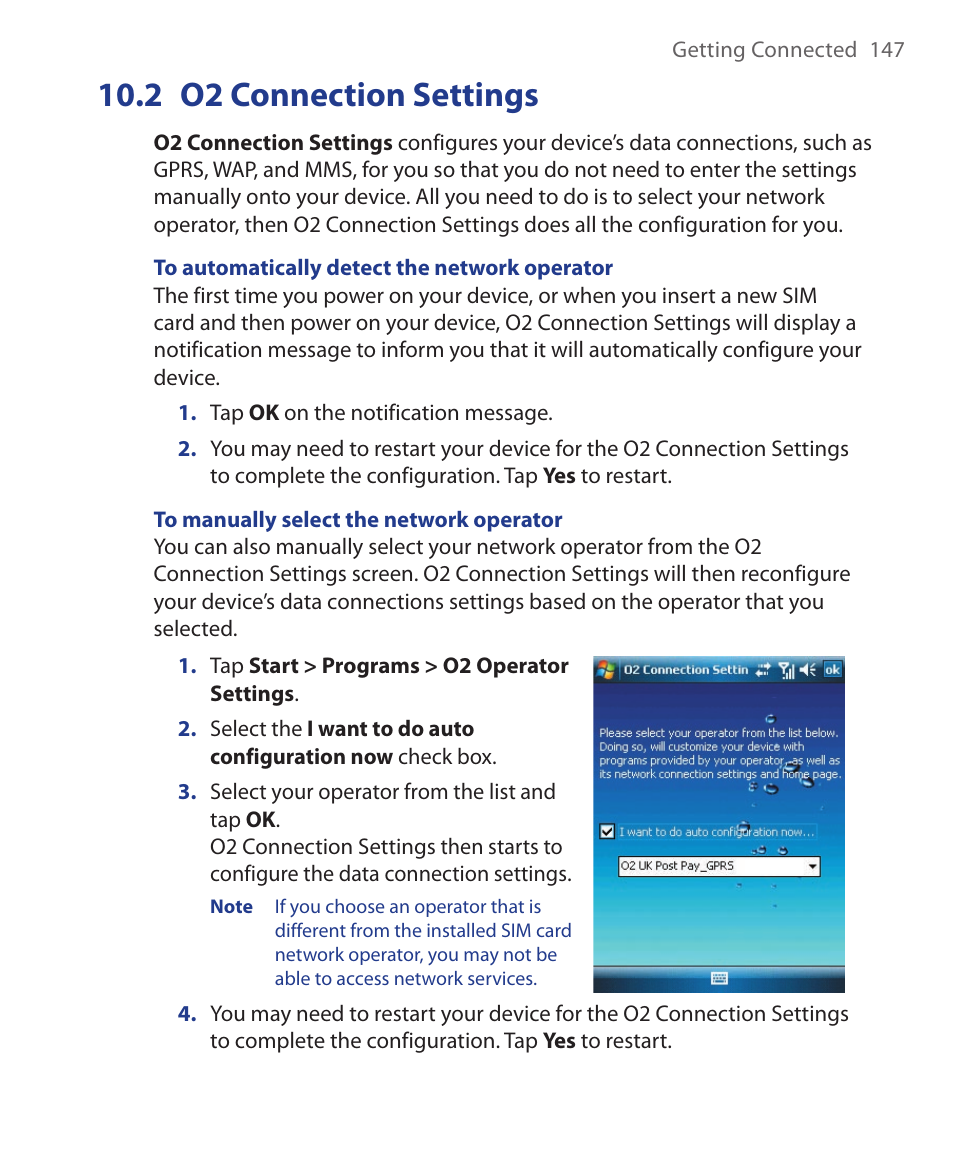 2 o2 connection settings | HTC Xda orbit 2 User Manual | Page 147 / 246