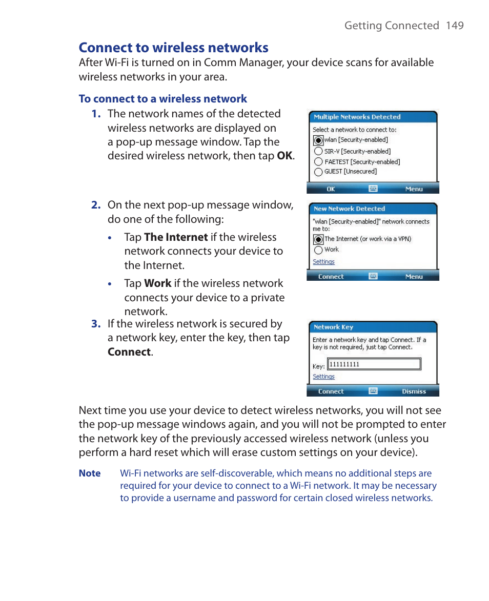 Connect to wireless networks | HTC Xda orbit 2 User Manual | Page 149 / 246
