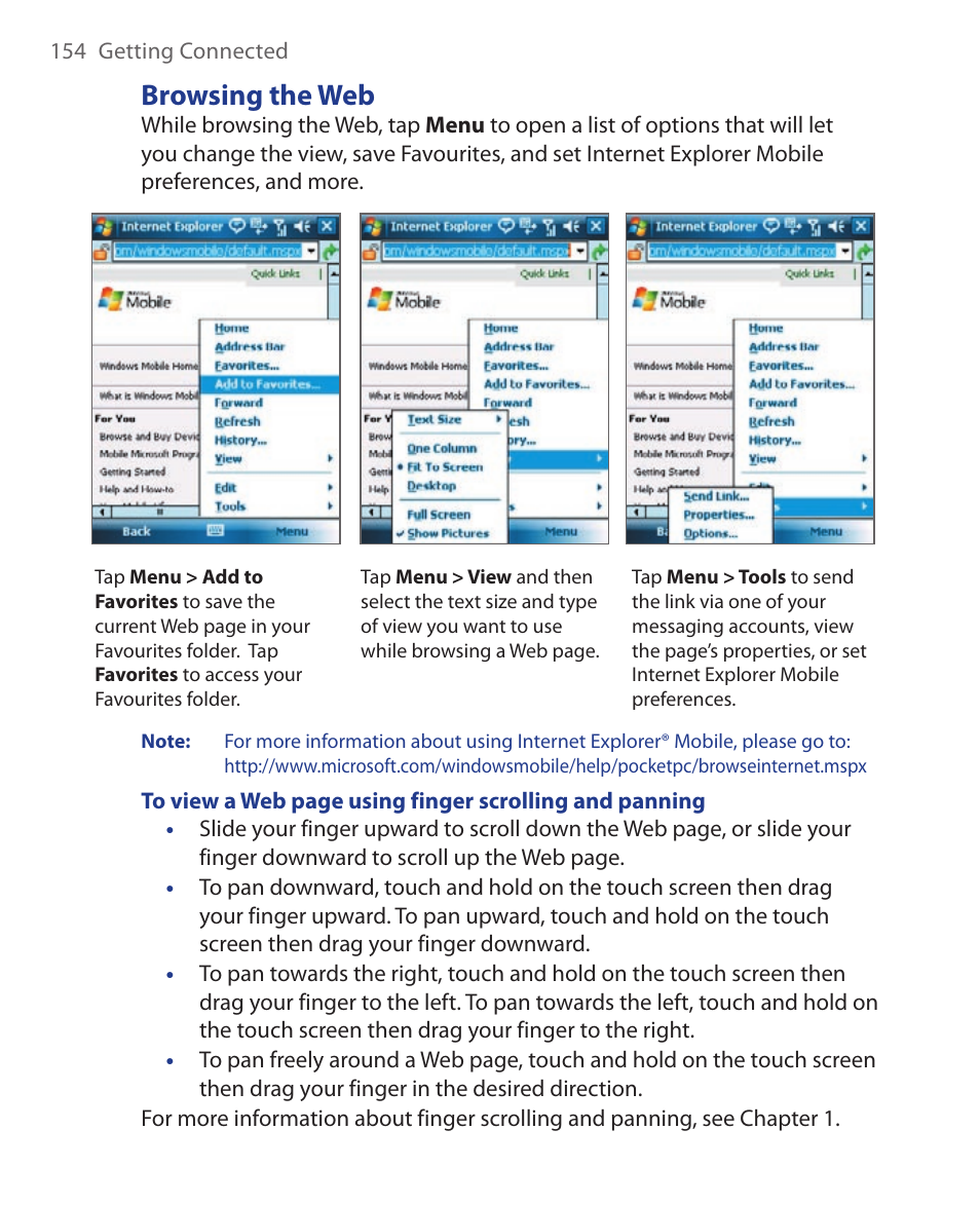Browsing the web | HTC Xda orbit 2 User Manual | Page 154 / 246