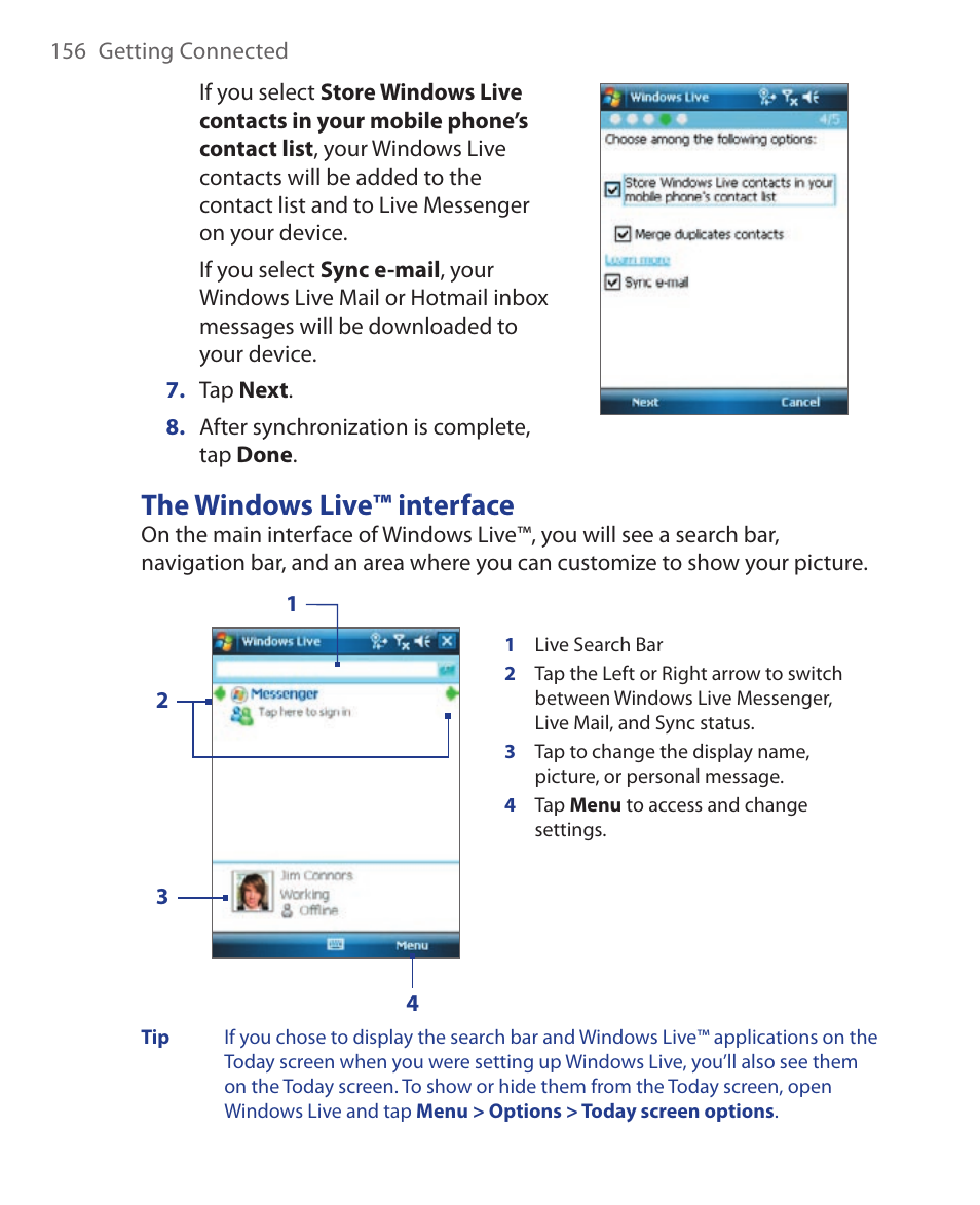 The windows live™ interface | HTC Xda orbit 2 User Manual | Page 156 / 246