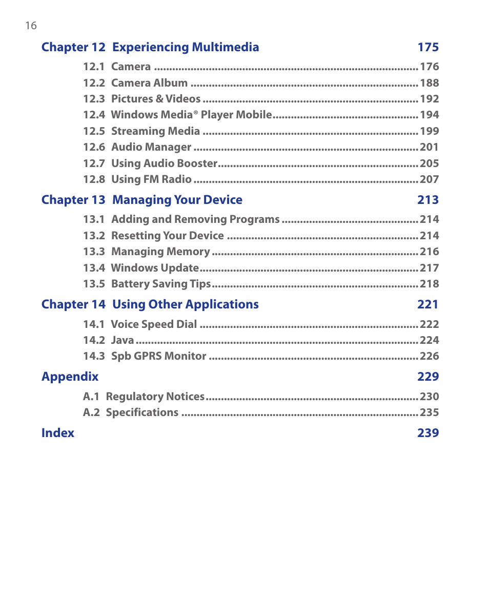HTC Xda orbit 2 User Manual | Page 16 / 246