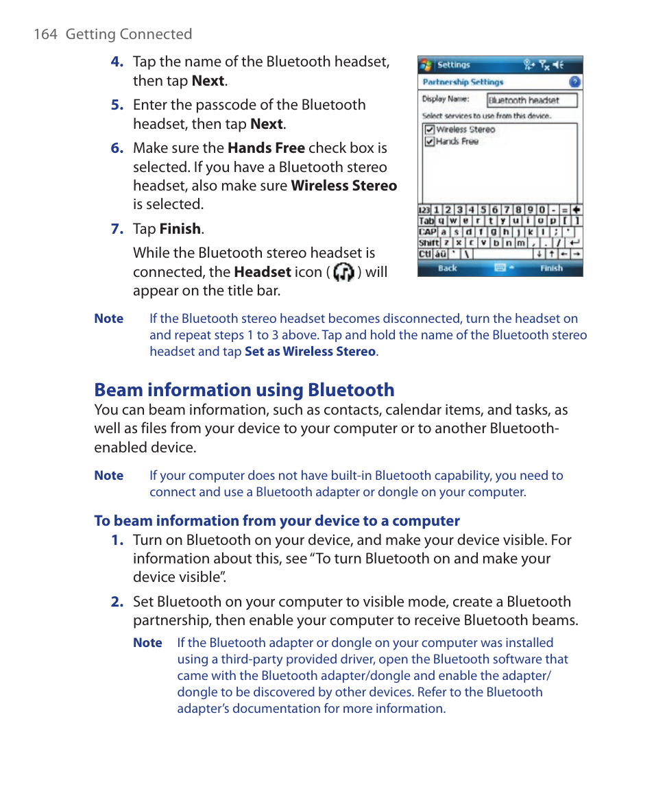 Beam information using bluetooth | HTC Xda orbit 2 User Manual | Page 164 / 246