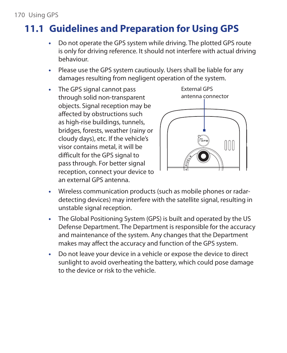 1 guidelines and preparation for using gps, 1 guidelines and preparation, For using gps | HTC Xda orbit 2 User Manual | Page 170 / 246