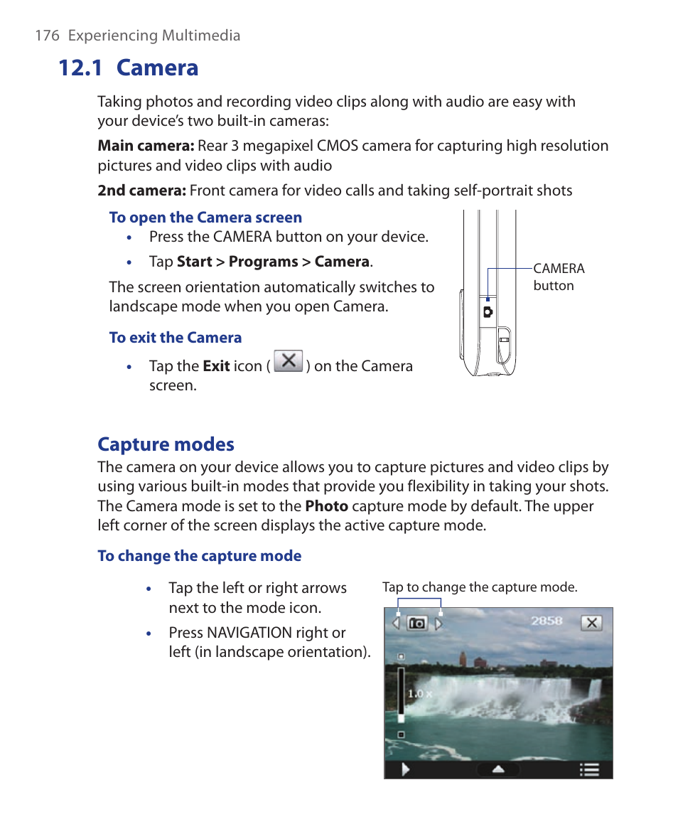1 camera, Capture modes | HTC Xda orbit 2 User Manual | Page 176 / 246
