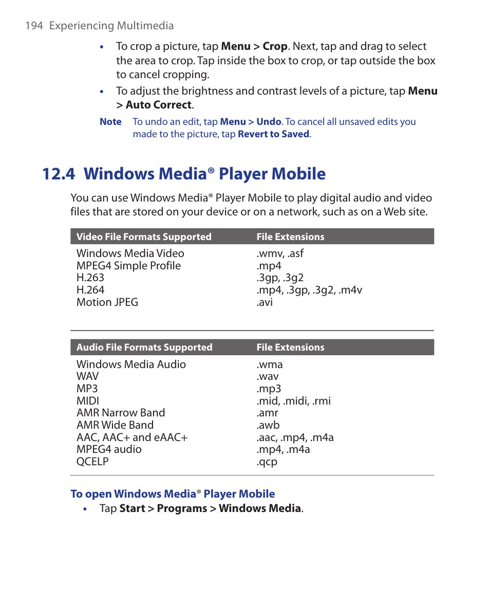 4 windows media® player mobile | HTC Xda orbit 2 User Manual | Page 194 / 246