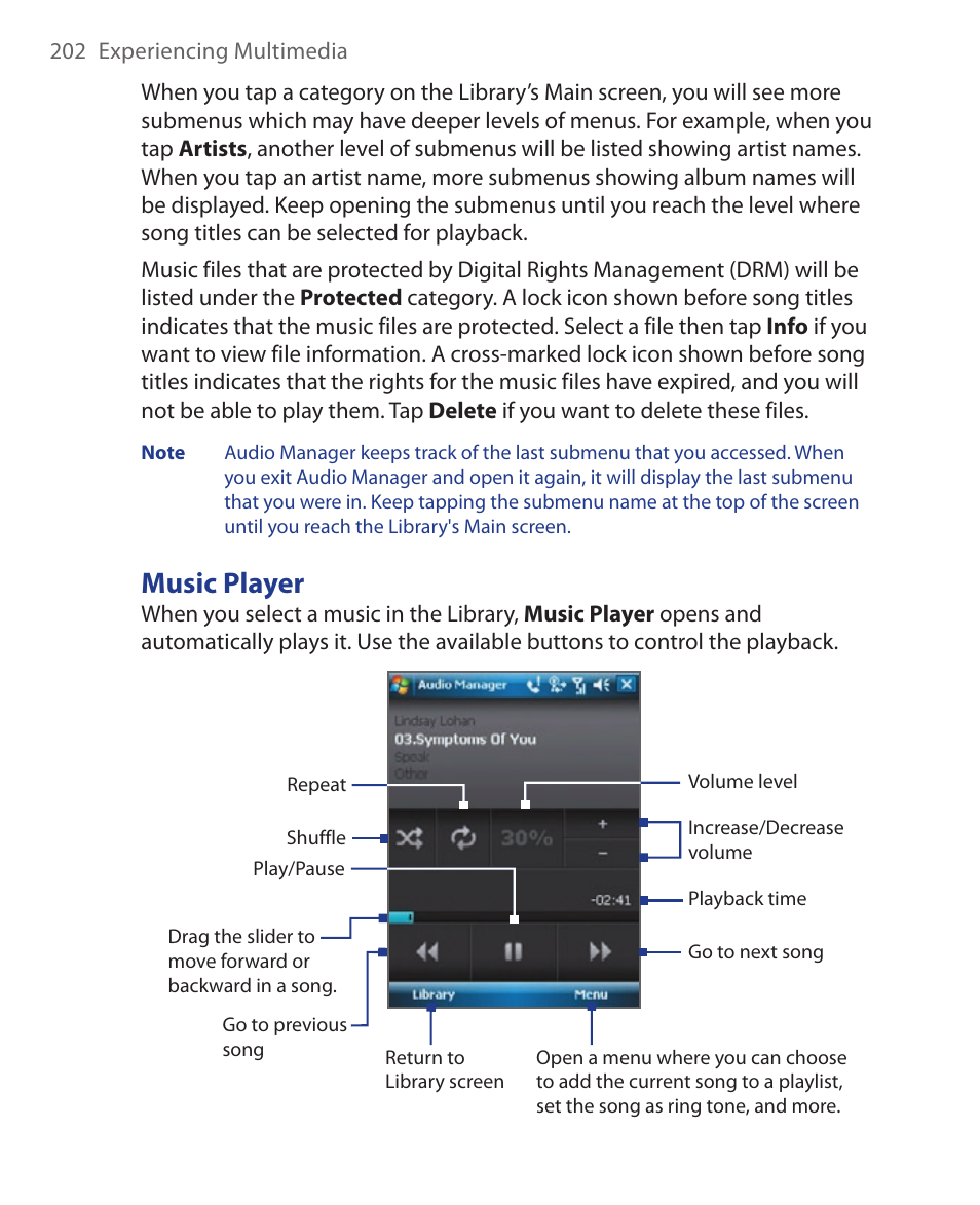 Music player | HTC Xda orbit 2 User Manual | Page 202 / 246