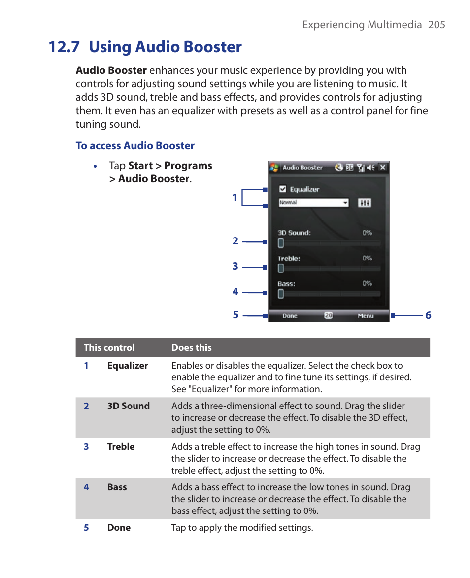 7 using audio booster | HTC Xda orbit 2 User Manual | Page 205 / 246