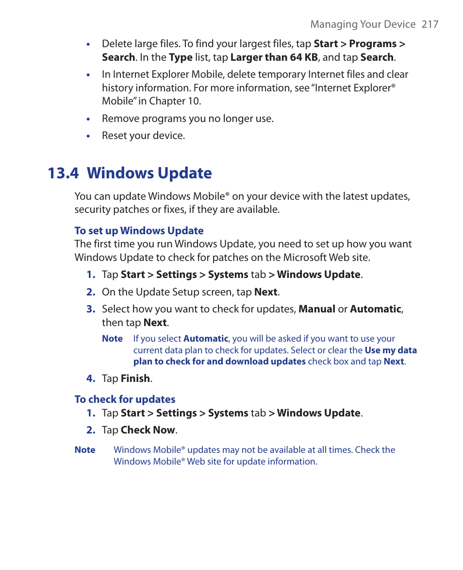 4 windows update | HTC Xda orbit 2 User Manual | Page 217 / 246