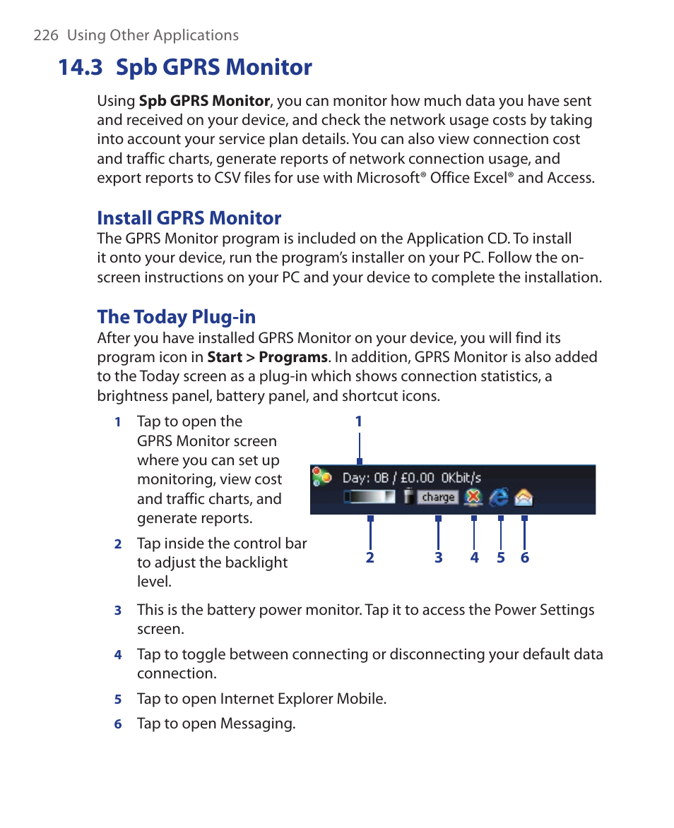 3 spb gprs monitor, Install gprs monitor, The today plug-in | HTC Xda orbit 2 User Manual | Page 226 / 246