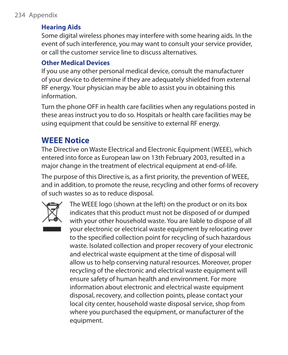 Weee notice | HTC Xda orbit 2 User Manual | Page 234 / 246