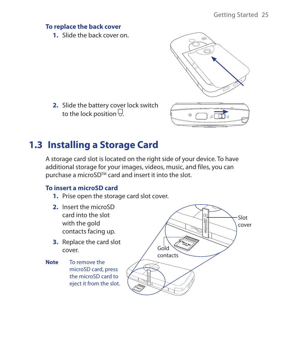3 installing a storage card | HTC Xda orbit 2 User Manual | Page 25 / 246