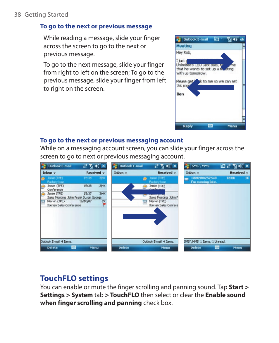 Touchflo settings | HTC Xda orbit 2 User Manual | Page 38 / 246