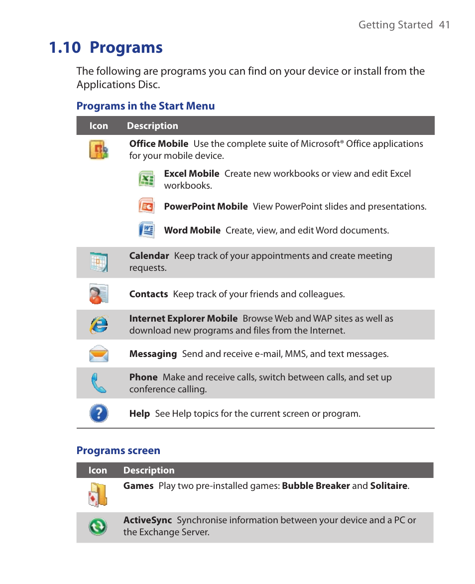 10 programs | HTC Xda orbit 2 User Manual | Page 41 / 246