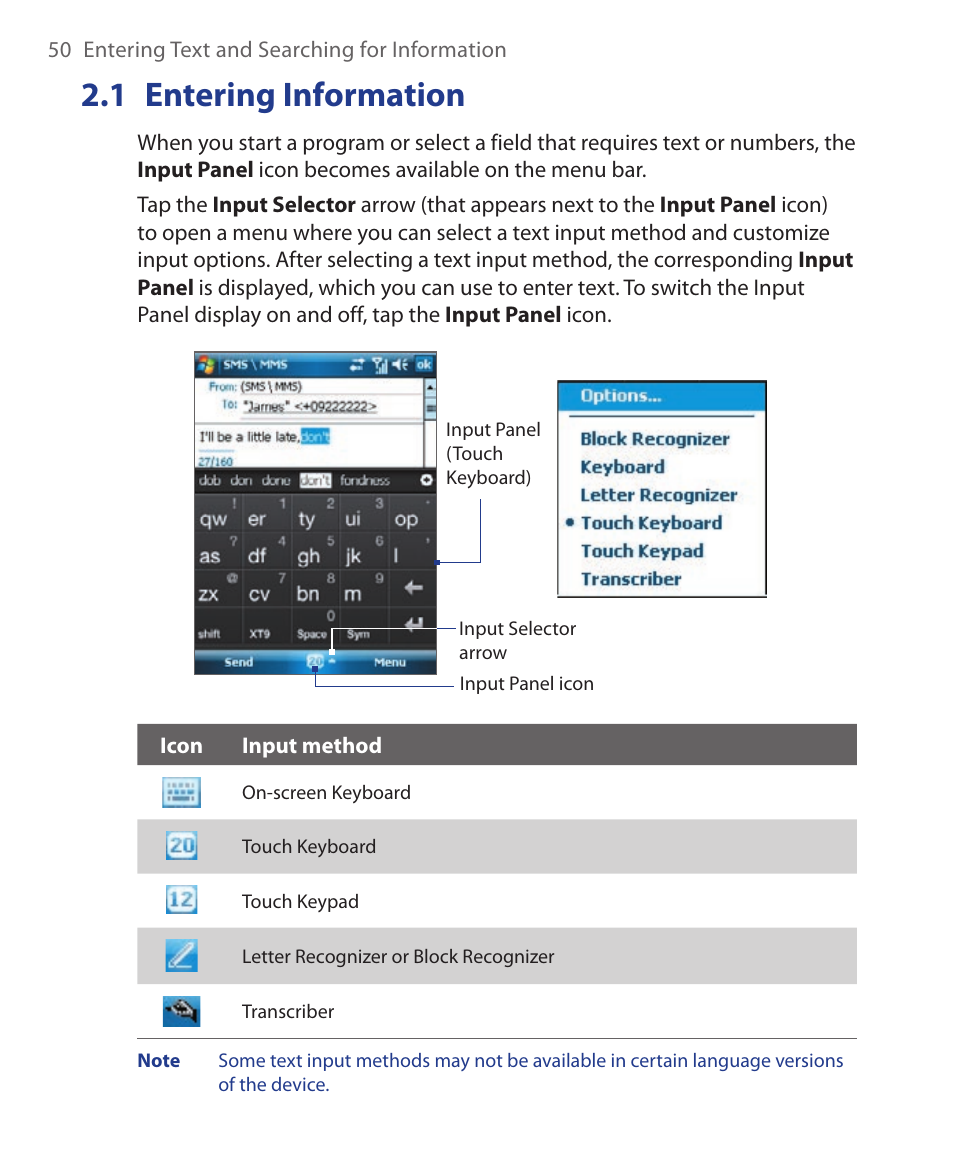 1 entering information | HTC Xda orbit 2 User Manual | Page 50 / 246