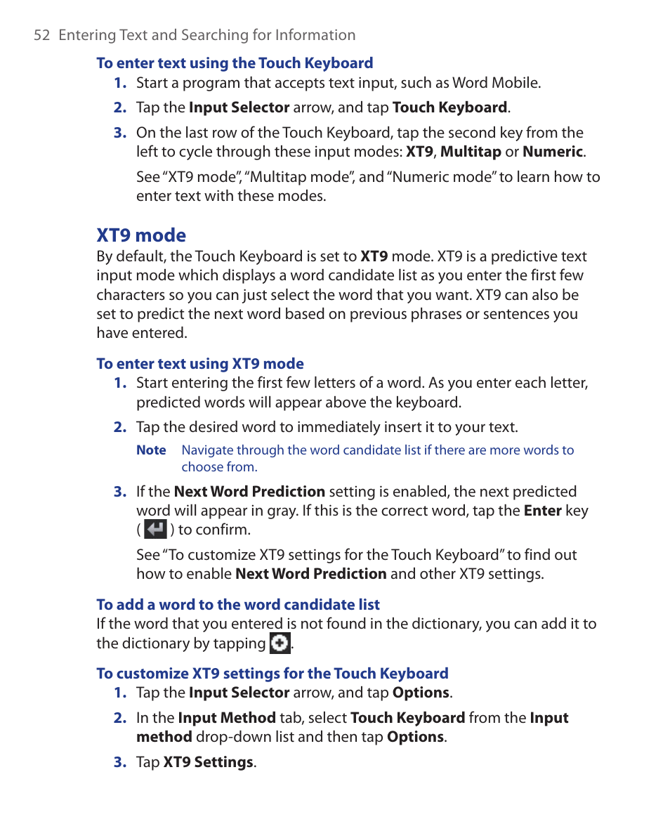 Xt9 mode | HTC Xda orbit 2 User Manual | Page 52 / 246