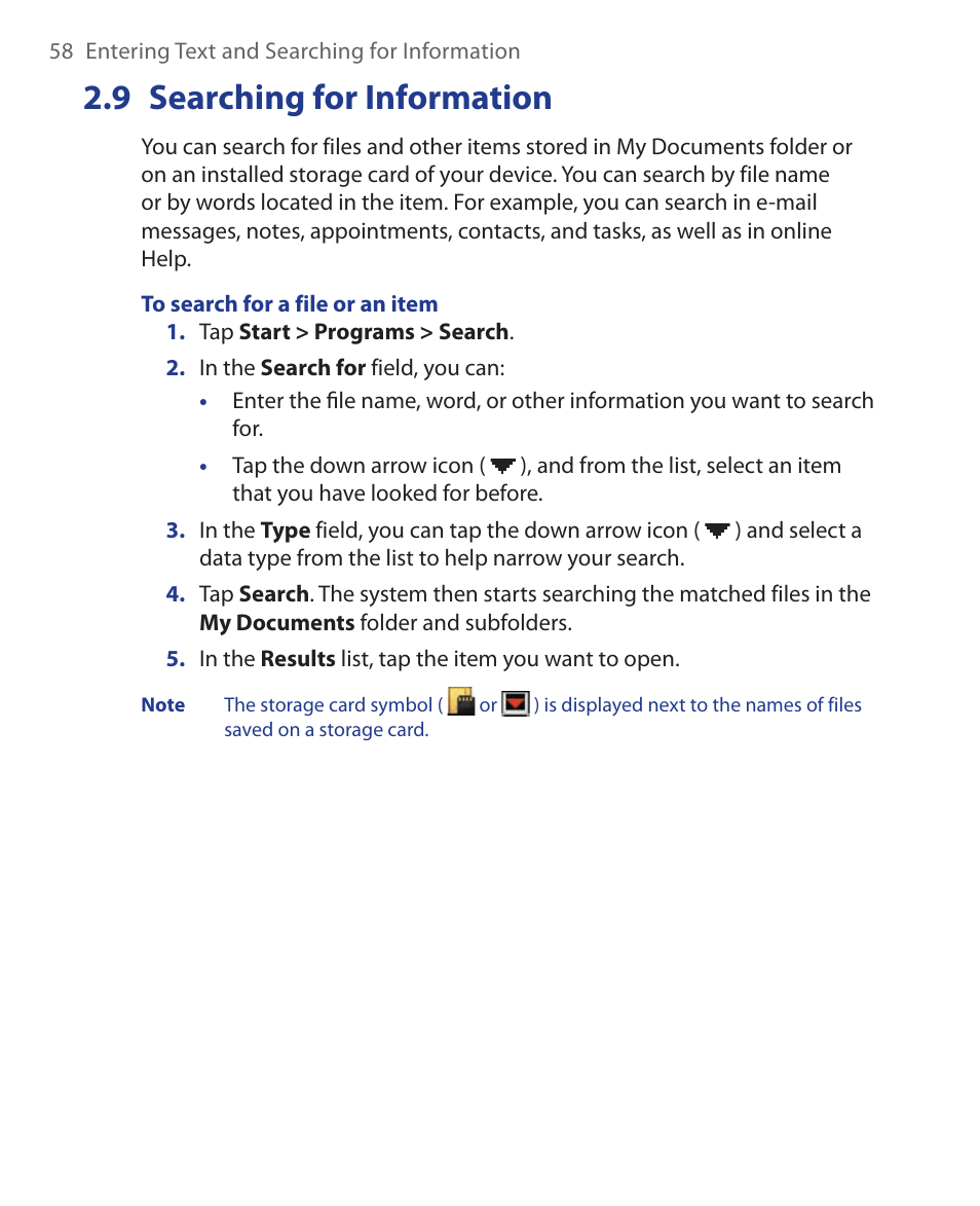 9 searching for information | HTC Xda orbit 2 User Manual | Page 58 / 246