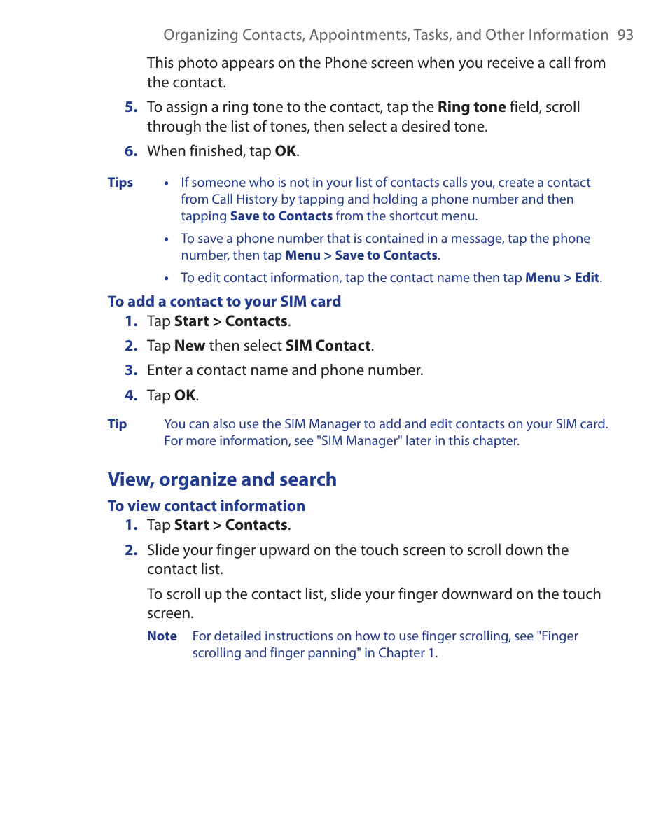 View, organize and search | HTC Xda orbit 2 User Manual | Page 93 / 246