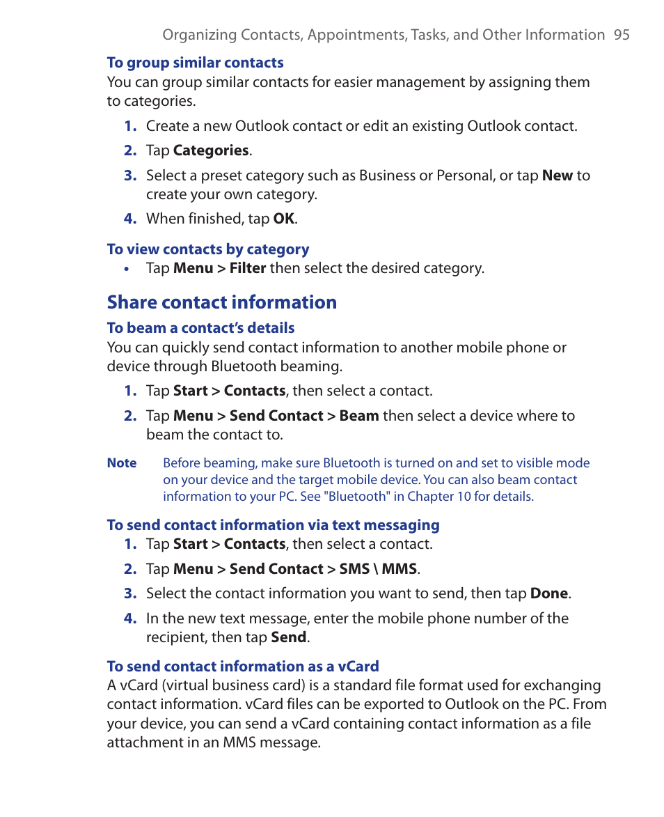 Share contact information | HTC Xda orbit 2 User Manual | Page 95 / 246