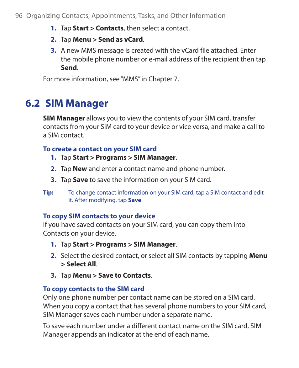 2 sim manager | HTC Xda orbit 2 User Manual | Page 96 / 246