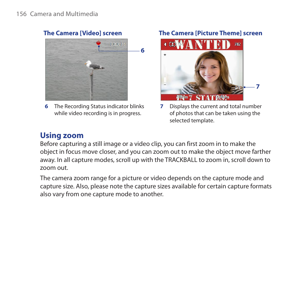 Using zoom | HTC Dash 3G HS S200 User Manual | Page 156 / 192
