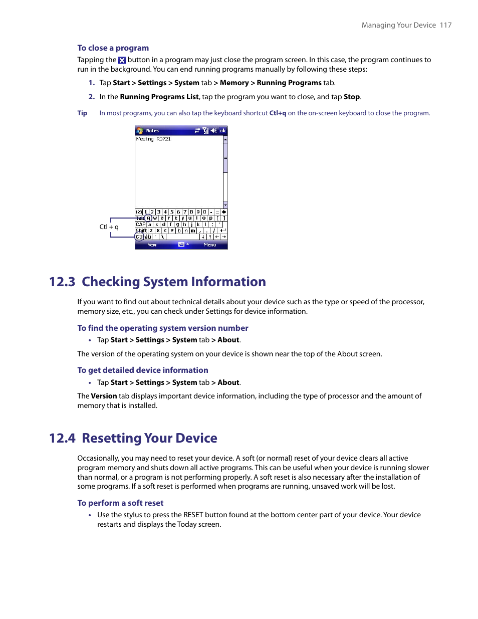 3 checking system information, 4 resetting your device, 4 resetting your | HTC PDA Phone User Manual | Page 117 / 144