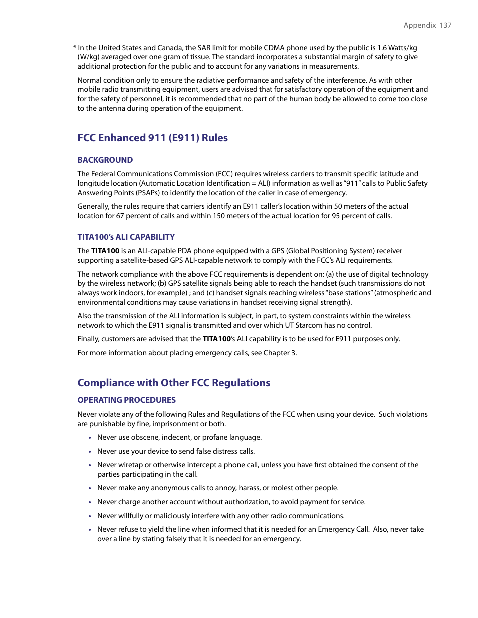 Compliance with other fcc regulations | HTC PDA Phone User Manual | Page 137 / 144