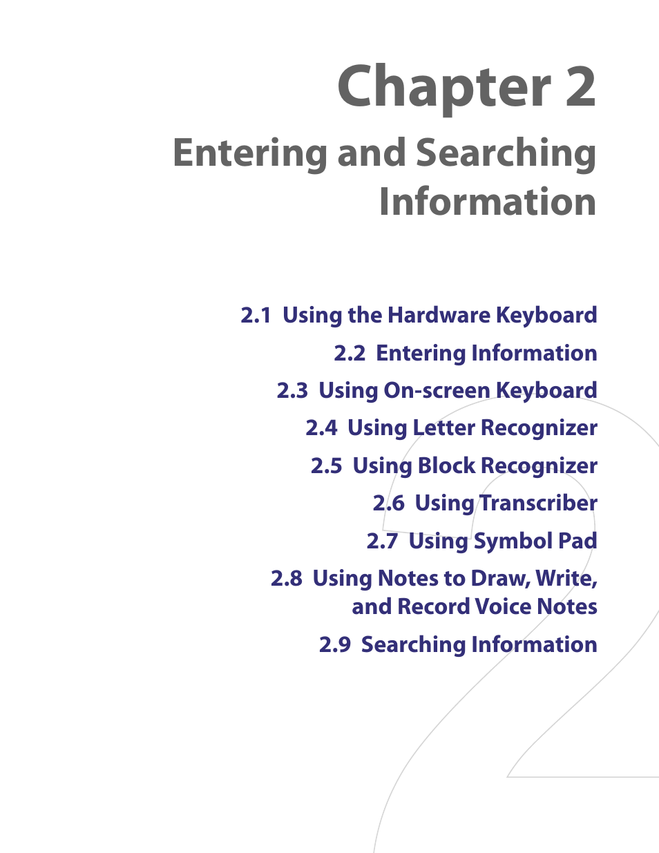 Chapter 2 entering and searching information, Chapter 2, Entering and searching information | HTC PDA Phone User Manual | Page 23 / 144