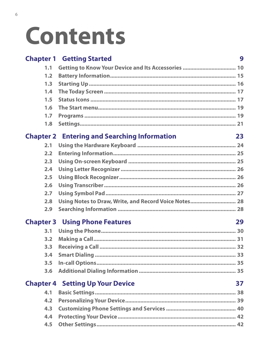 HTC PDA Phone User Manual | Page 6 / 144